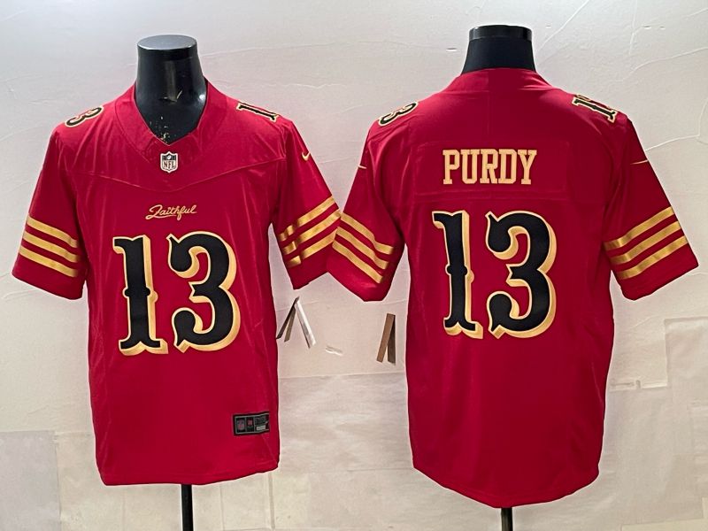 Men 2025 Nike San Francisco 49ers #13 Purdy red gold 5th generation Limited NFL Jersey 001